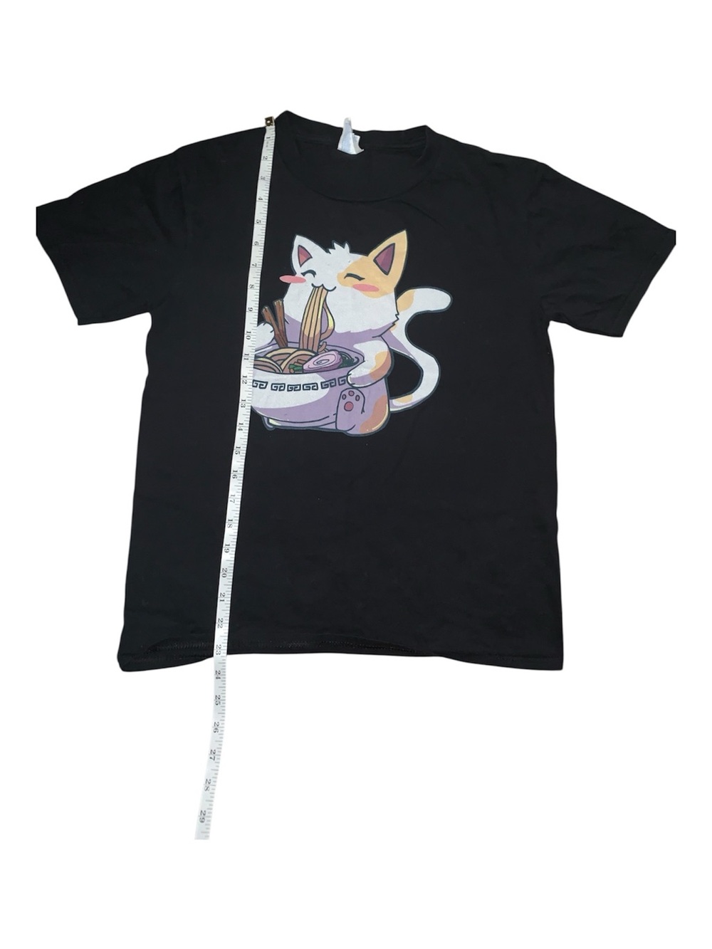 Port and Company Black Kids Short Sleeve Tee - Cat Eating Noodles Youth Large